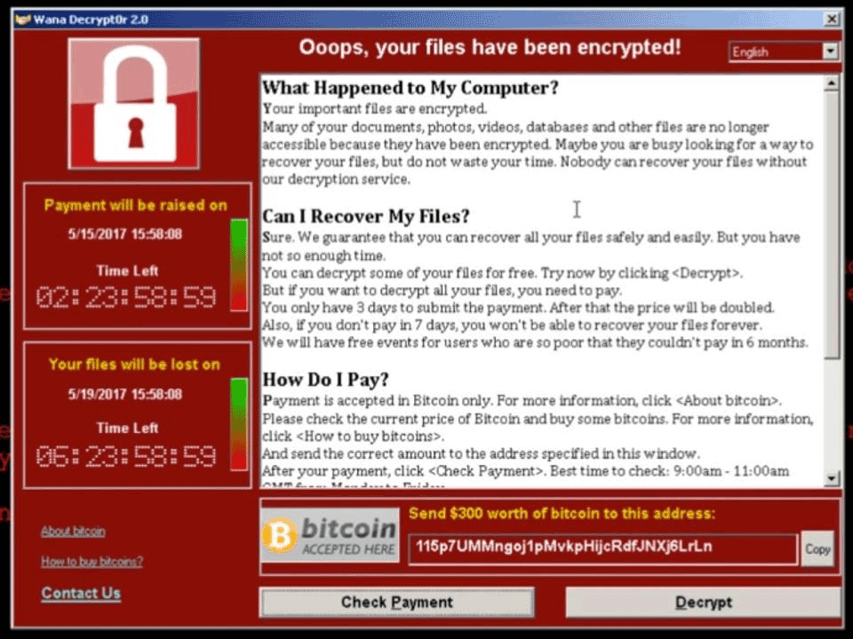 WannaCry Ransomware Lock Screen